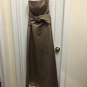 Champagne colored strapless prom dress